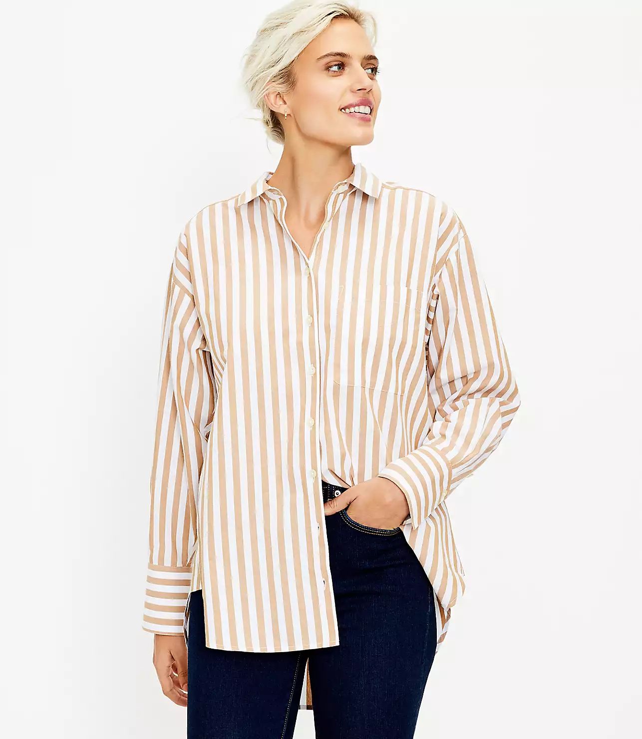 Striped Pocket Tunic Shirt | LOFT