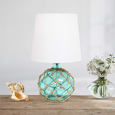 Elegant Designs LT1050-AQU Buoy Rope Nautical Netted Coastal Ocean Sea Glass Table Lamp with Whit... | Amazon (US)