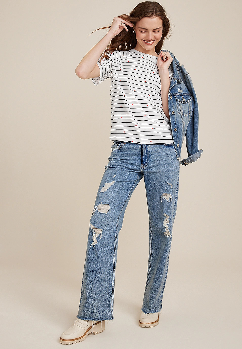 24/7 Eden Striped Heart Tee | Maurices