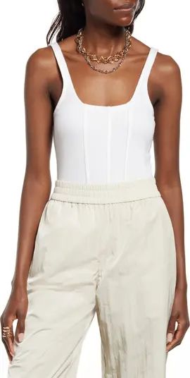 Corset Detail Cotton Blend Rib Bodysuit | Nordstrom