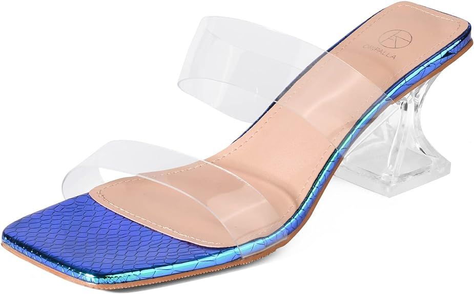 oripalla ORIPLALLA Clear Heels Sandals for Women Shoes Sexy Square Toe Block Heels Dress Shoes No... | Amazon (US)
