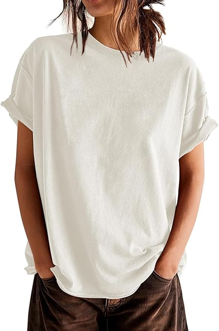 Womens Oversized T-Shirts Short Sleeve Crewneck Drop Shoulder Summer Tops Casual Loose Basic Tee ... | Amazon (US)