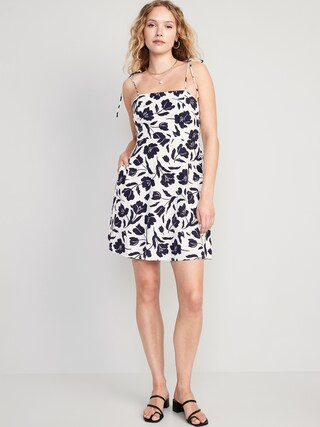 Fit & Flare Tie-Strap Linen-Blend Mini Dress for Women | Old Navy (CA)