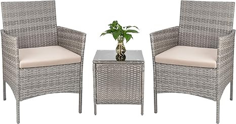 Tozey 3 Pieces Patio Furniture Set Rattan Outdoor Conversation Patio Set with Table Patio Chairs ... | Amazon (US)