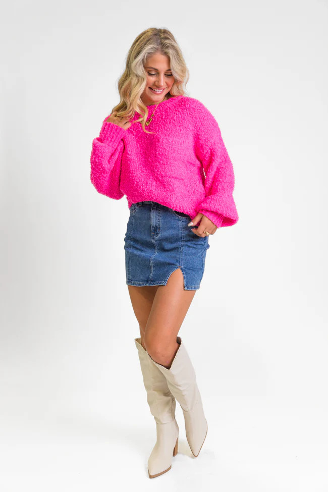 Longer Nights Magenta Fuzzy Pocketed Sweater SALE | Pink Lily