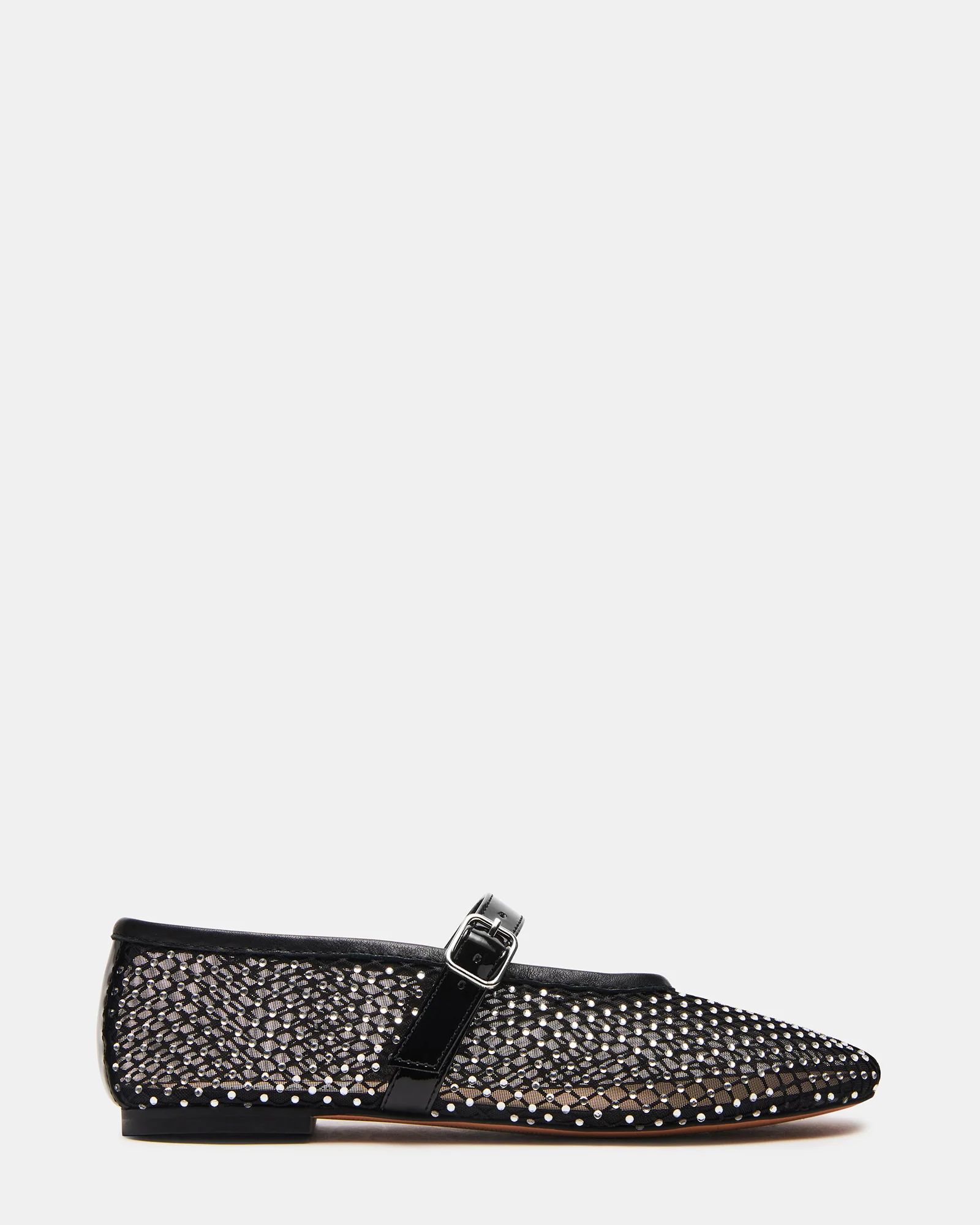 DREAMING Black Mesh Rhinestone Mary Jane | Women's Flats | Steve Madden (US)