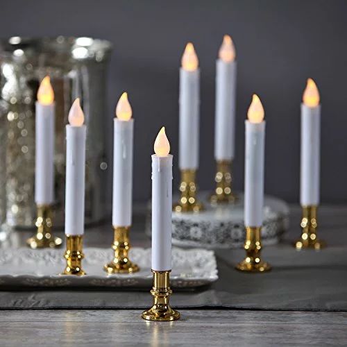 Christmas Window Candles With Gold Holders - Battery Operated White Flameless Taper, Removable Ba... | Walmart (US)