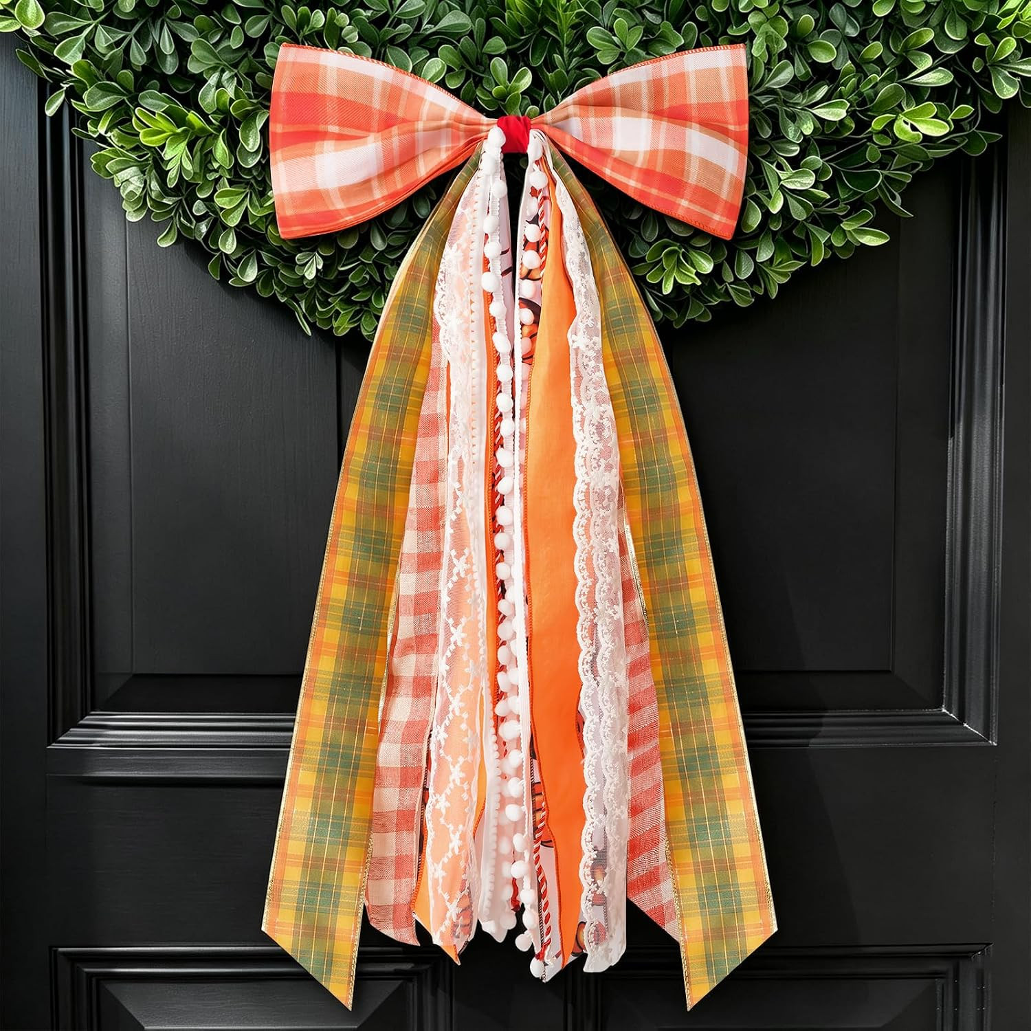 Fall Decor - Large Autumn Harvest Wreath Bow for Front Door 27x13 Inch | Amazon (US)