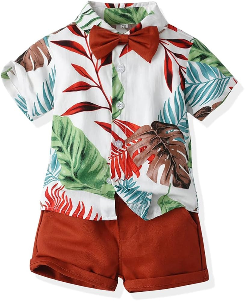 Toddler Boys Shorts Sets Hawaiian Outfit Baby Boy Summer Gentleman Short Sleeve Shirt Top+Shorts ... | Amazon (US)