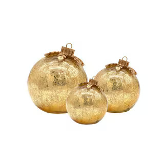 LUMABASE Battery Operated Gold Glass Tabletop Christmas Ornaments-Set of 3 11703 - The Home Depot | The Home Depot