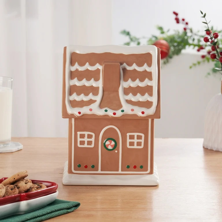 Holiday Time Ceramics Gingerbread House Cookie Jar, Ceramic Cookie Jar for Kitchen Counter, Great... | Walmart (US)