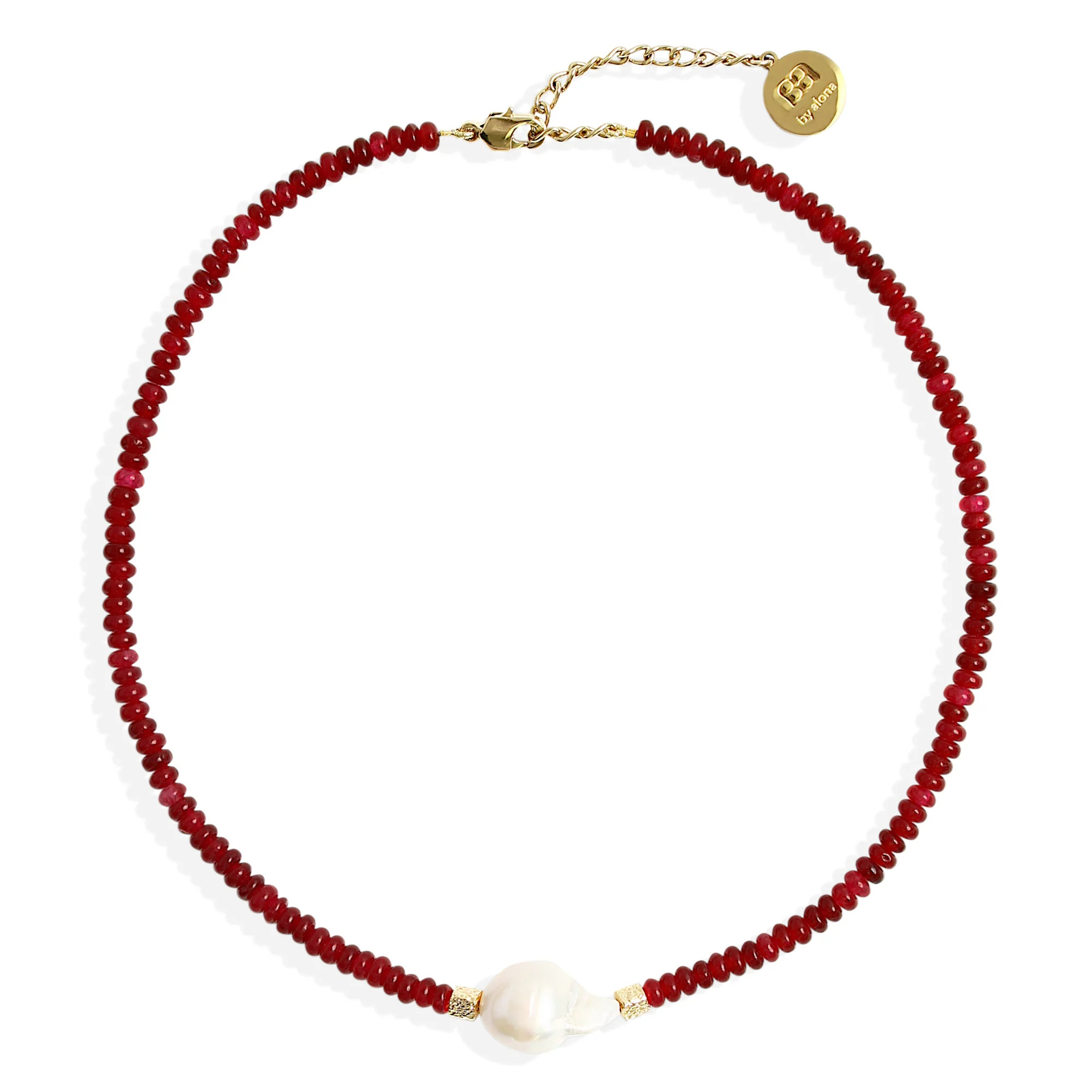 VERITY Necklace - Red Jade and Pearl | By Alona