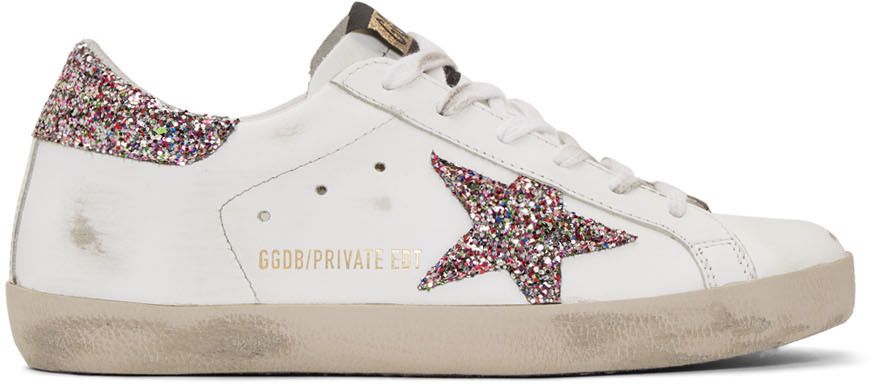 Golden GooseSSENSE Exclusive White Glitter Superstar Sneakers192264F128005$530 USDLow-top buffed ... | SSENSE