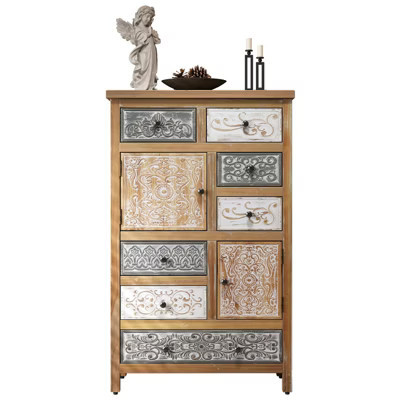 Gulches 47.44" Vintage Tall Wooden Accent Cabinet - 6 Drawers & 2 Doors, Rustic Multicolor Carved Storage Chest for Living Room (Farmhouse Style) | Target