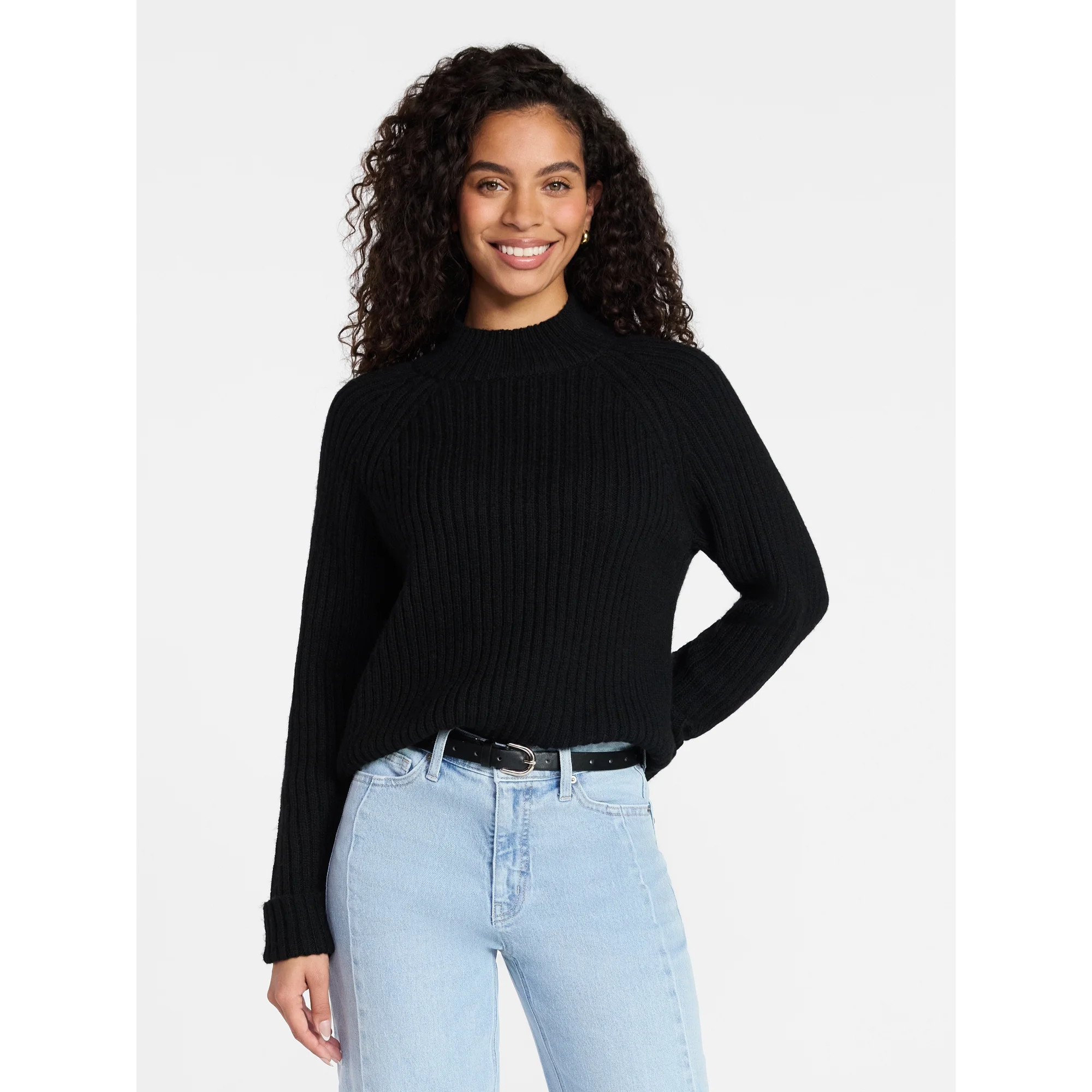 Time and Tru Women's Ribbed Mock Neck Sweater, Heavyweight, Sizes XS-XXXL | Walmart (US)