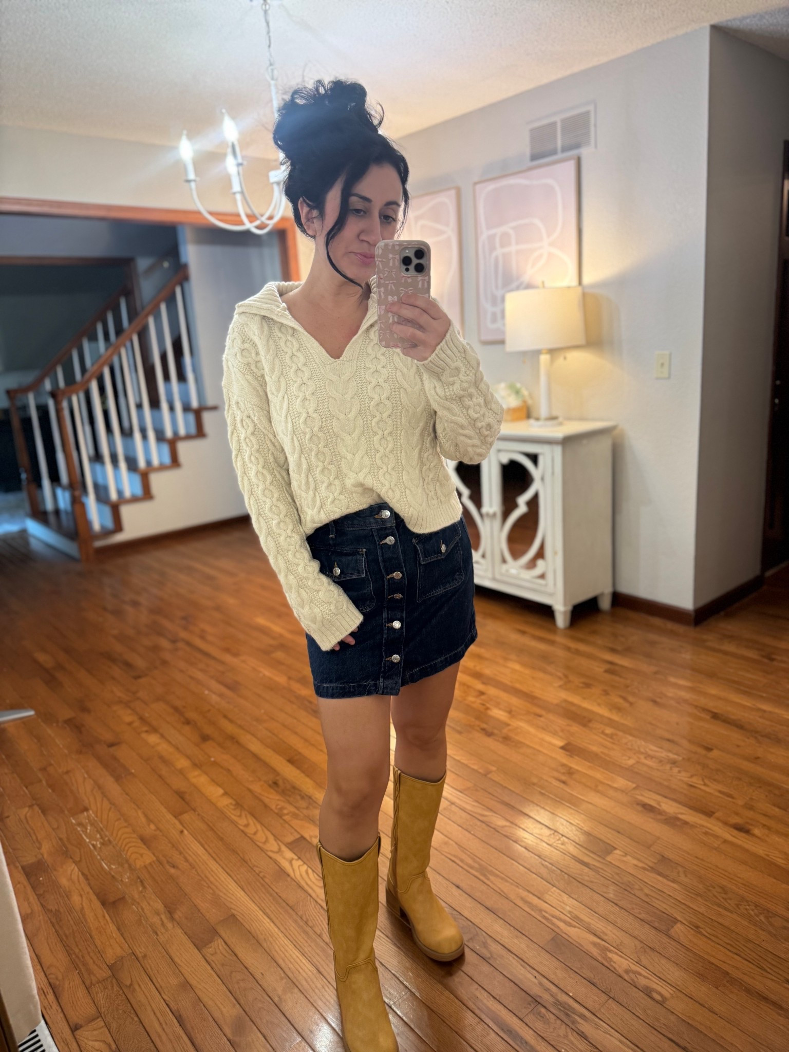 Fall inspired outfit! Jean skirt & riding boots 

#LTKSeasonal #LTKHoliday #LTKSaleAlert