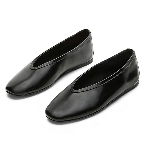 KISSASA Black Ballet Flats Shoes for Women Closed Square Toe Ballerina Shoes Slip on Work Office Casual Comfortable Dress Falts Black Size 11 | Amazon (US)