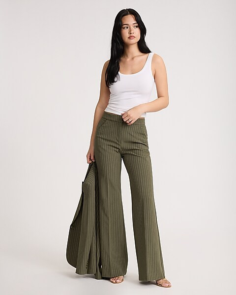Editor High Waisted Pinstripe Trouser Flare Pant | Express