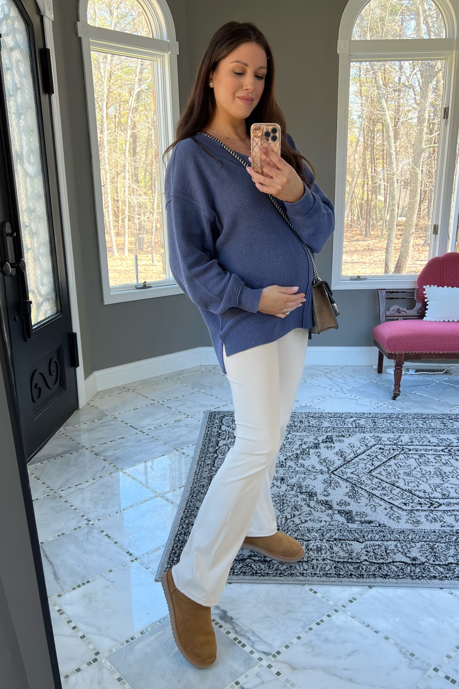 LTK bump, bump pic, bump friendly outfit, pregnancy friendly outfit, 22 weeks pregnant, ootd, pregnancy ootd, pregnant outfit of the day, women’s sweater, blue sweater, tan flare leggings, light tan leggings, Gucci bag, trendy pregnancy, cute bump outfit, neutral wardrobe, vanilla girl aesthetic, neutral outfit, outfit basics, affordable fashion, sale alert, pregnancy outfits, vanilla girl aesthetic, vanilla girl outfit, neutral wardrobe, neutral outfit, affordable fashion, affordable outfit, amazon finds, bougie on a budget, aerie sweater, spring style, spring sweater, Fourth of July sweater, oversized sweater 

#LTKstyletip #LTKbump #LTKunder50