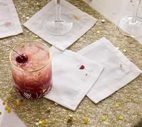 New Years Icon Cotton/Linen Cocktail Coasters - Mixed Set of 4 | Pottery Barn (US)