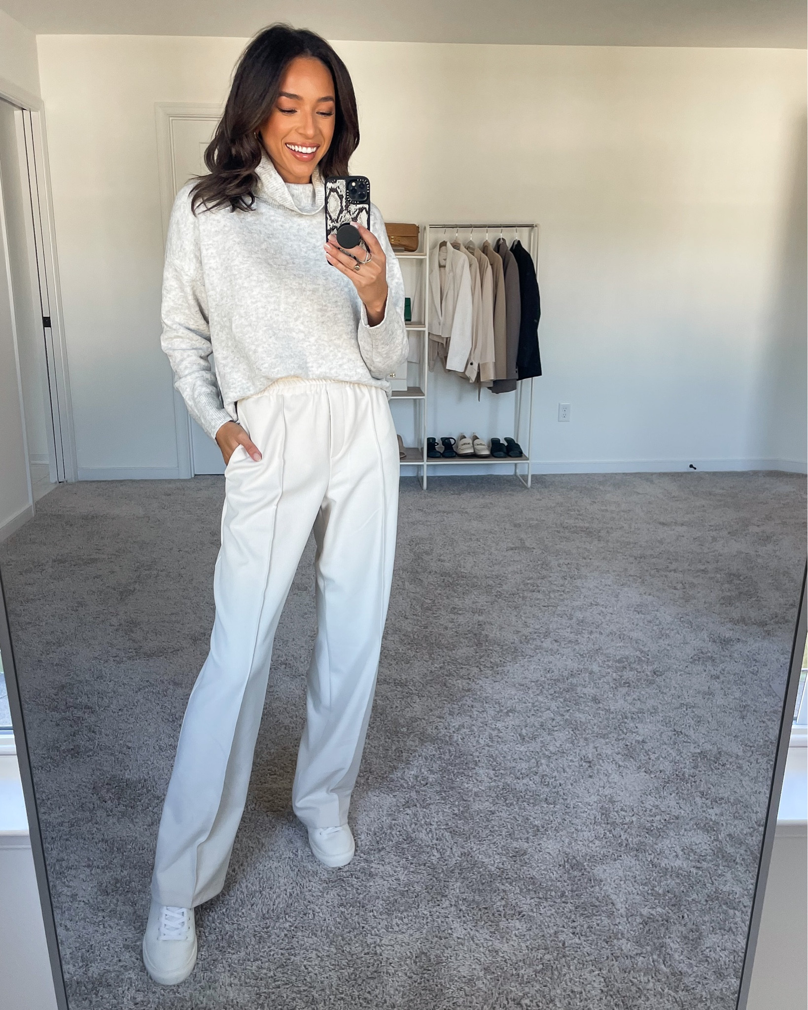 XS in turtleneck sweater (runs large), 4 in white trousers, sneakers fit tts 







Fall outfit
Fall capsule wardrobe
Capsule wardrobe outfit
Fall work outfit
Work outfit 
Work to weekend outfit
Smart casual outfit
Casual outfit
Commuter work outfit
Smart sneakers 
White sneakers
Work sneakers

#LTKSeasonal #LTKworkwear #LTKstyletip