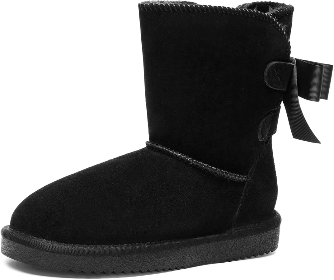 DREAM PAIRS Women's Winter Snow Boots FuzzyChic Bow Genuine Suede Leather Faux Fur Lining Memory ... | Amazon (US)