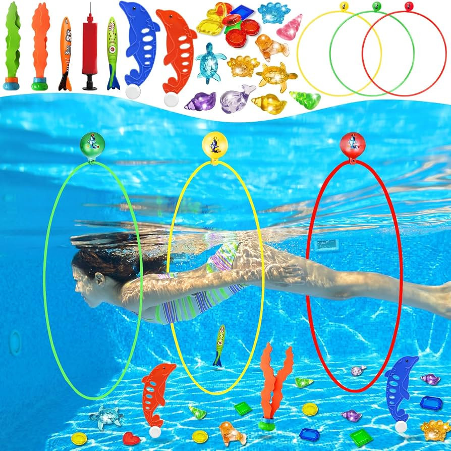 Jasonwell Pool Toys Diving Rings - 28PCS Swim Thru Rings Pool Game Diving Toys with Dive Ring Und... | Amazon (US)