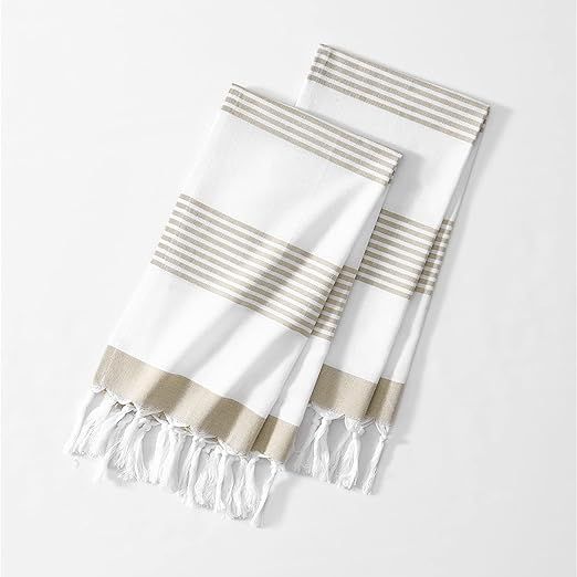 Elrene Home Fashions Boho Harper Stripe Knotted-Tassel Hand Towels, 16 Inches by 30 Inches, Set o... | Amazon (US)