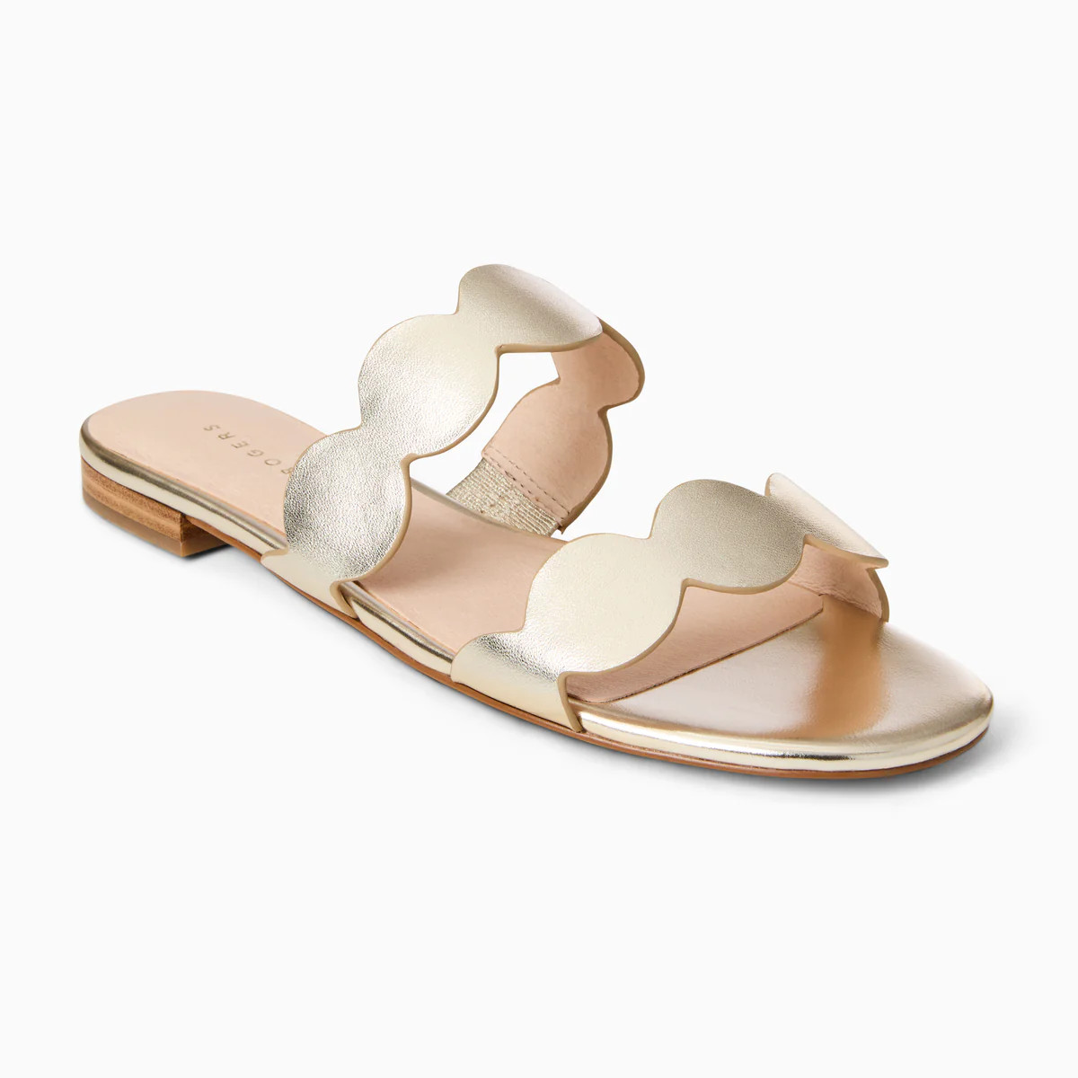 Jack Rogers Greglen Flat Slide in Jacks Platinum – Metallic Leather Slide Sandals | Jack Rogers