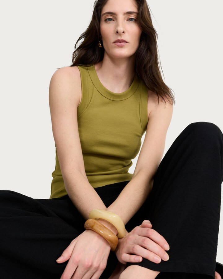 F&F Cotton Rich Ribbed Racerback Vest in Green | Tesco F&F