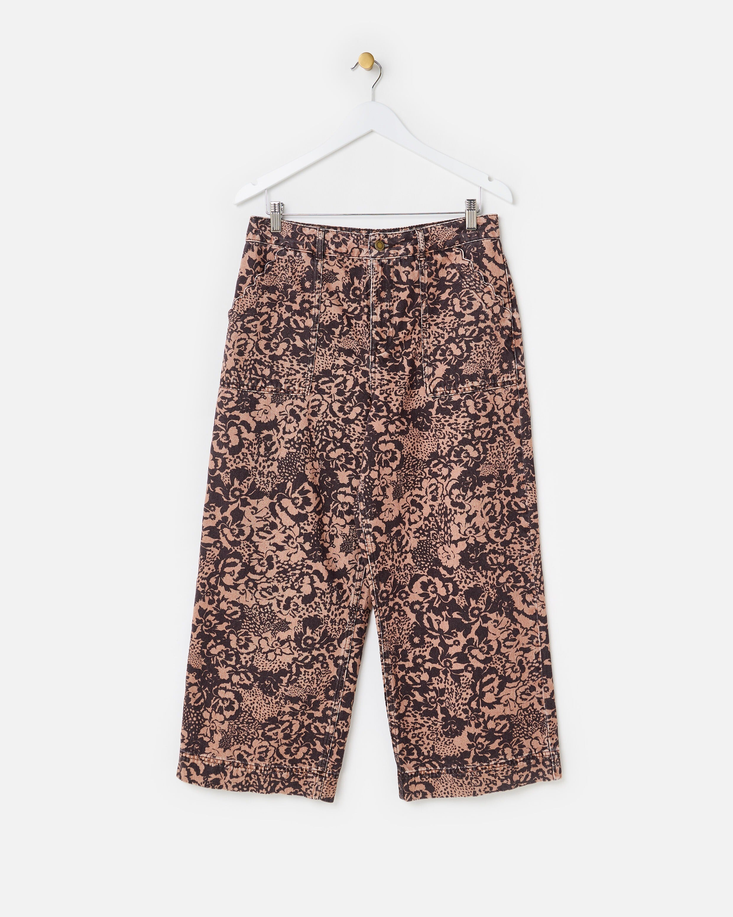 Brown Floral Print Cropped Wide Leg Jeans | Oliver Bonas | Oliver Bonas (Global)