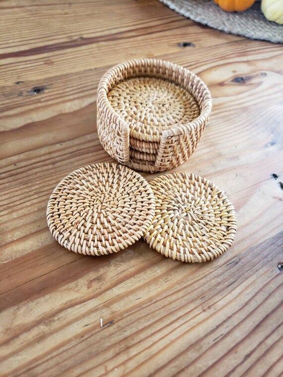 Woven Seagrass Coasters  Set of 6  Rattan Decor  Wicker  | Etsy | Etsy (US)