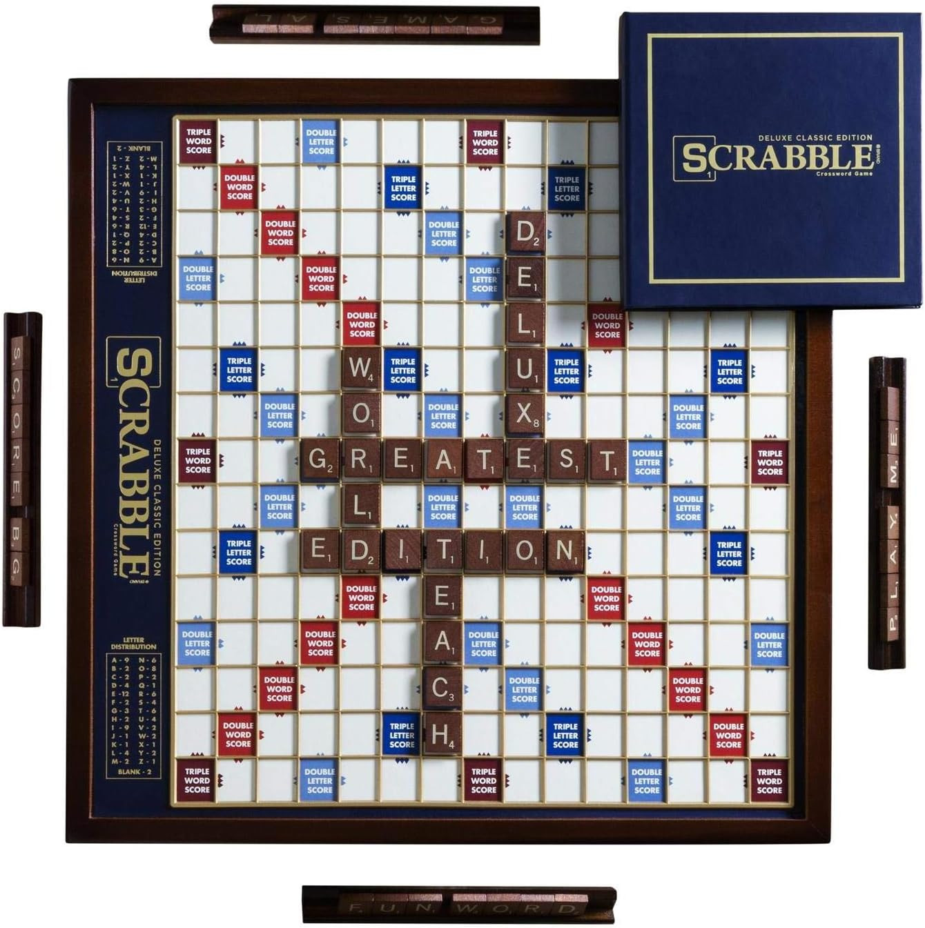 WS Game Company Scrabble Deluxe Edition Board Game Featuring a Rotating Wooden Game Cabinet with ... | Amazon (US)