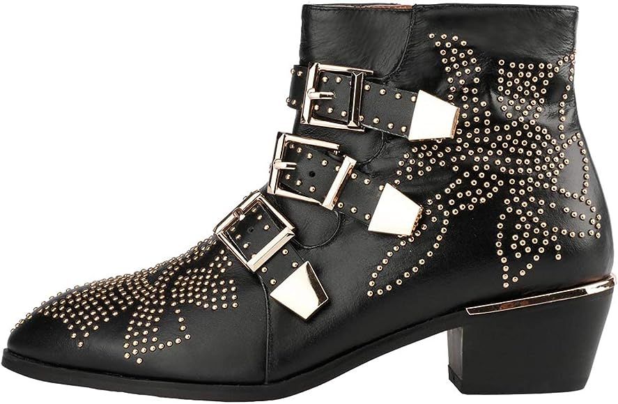 bashafanni Ankle Boots Womens Genunie Leather Boot Rivet Studded Buckle Strap Designer Booties Lo... | Amazon (US)