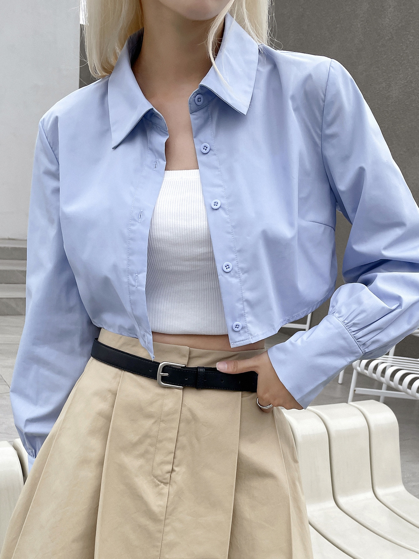 DAZY Solid Button Front Crop Shirt | SHEIN USA | SHEIN