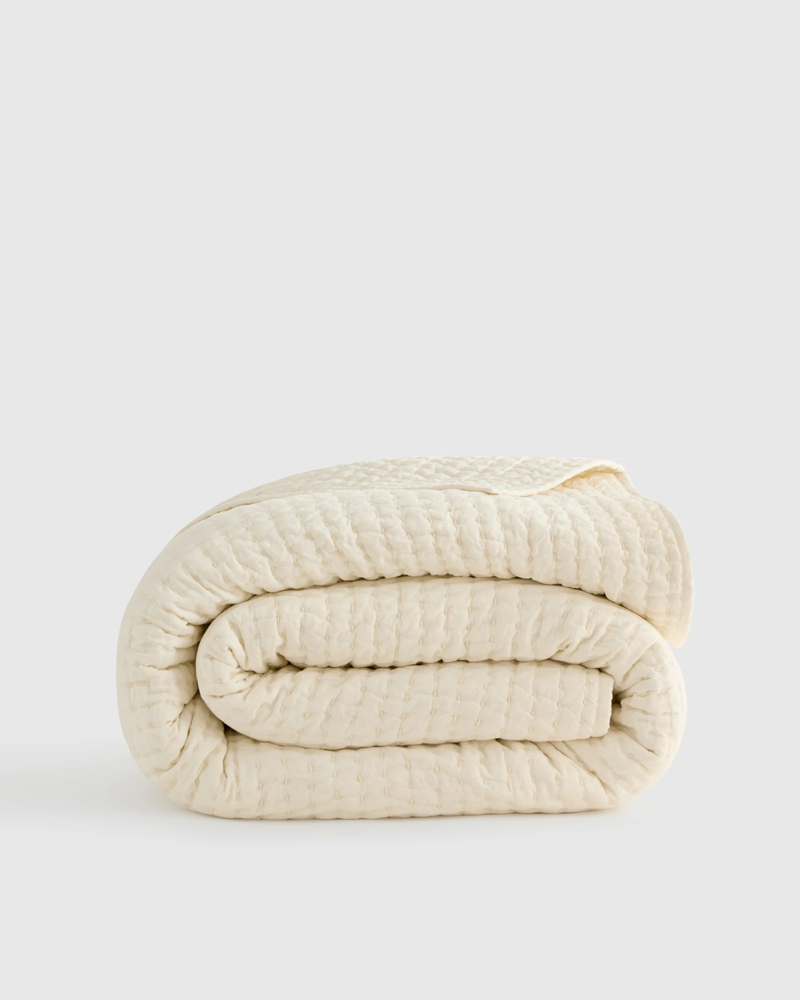 Quince | European Linen Cotton Stitch Quilt in Terracotta, Size Twin | Quince