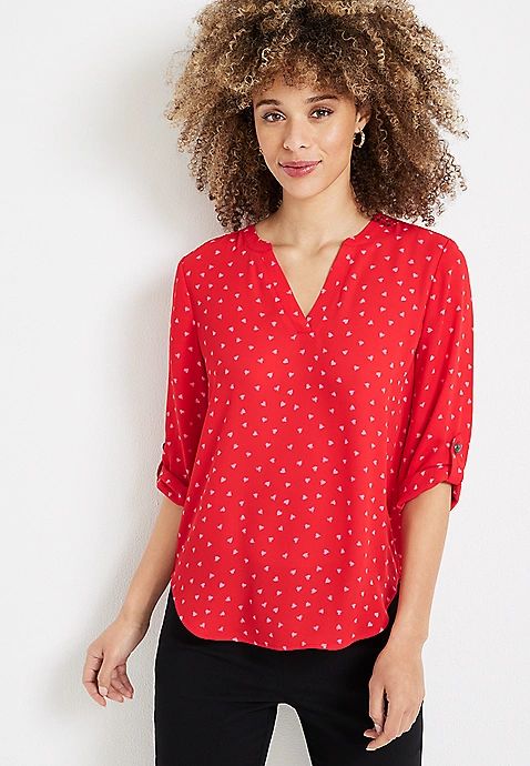 Atwood Heart 3/4 Sleeve Popover Blouse | Maurices