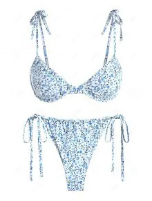 ZAFUL Tie Shoulder Ditsy Floral Underwire Loincloth Tanga Bikini Swimwear | ZAFUL (Global)