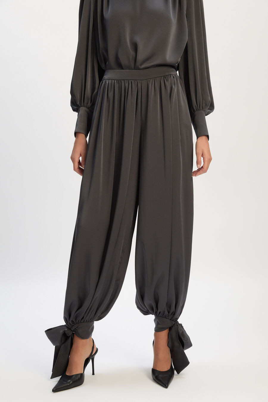 alira satin balloon pant in charcoal | Bardot (US)
