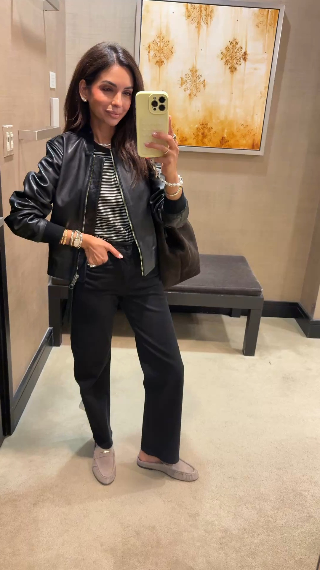 All Saints always makes the best leather jackets! I’m wearing a size 2 in the jacket, an XS in the t-shirt and a size 24 in the jeans.