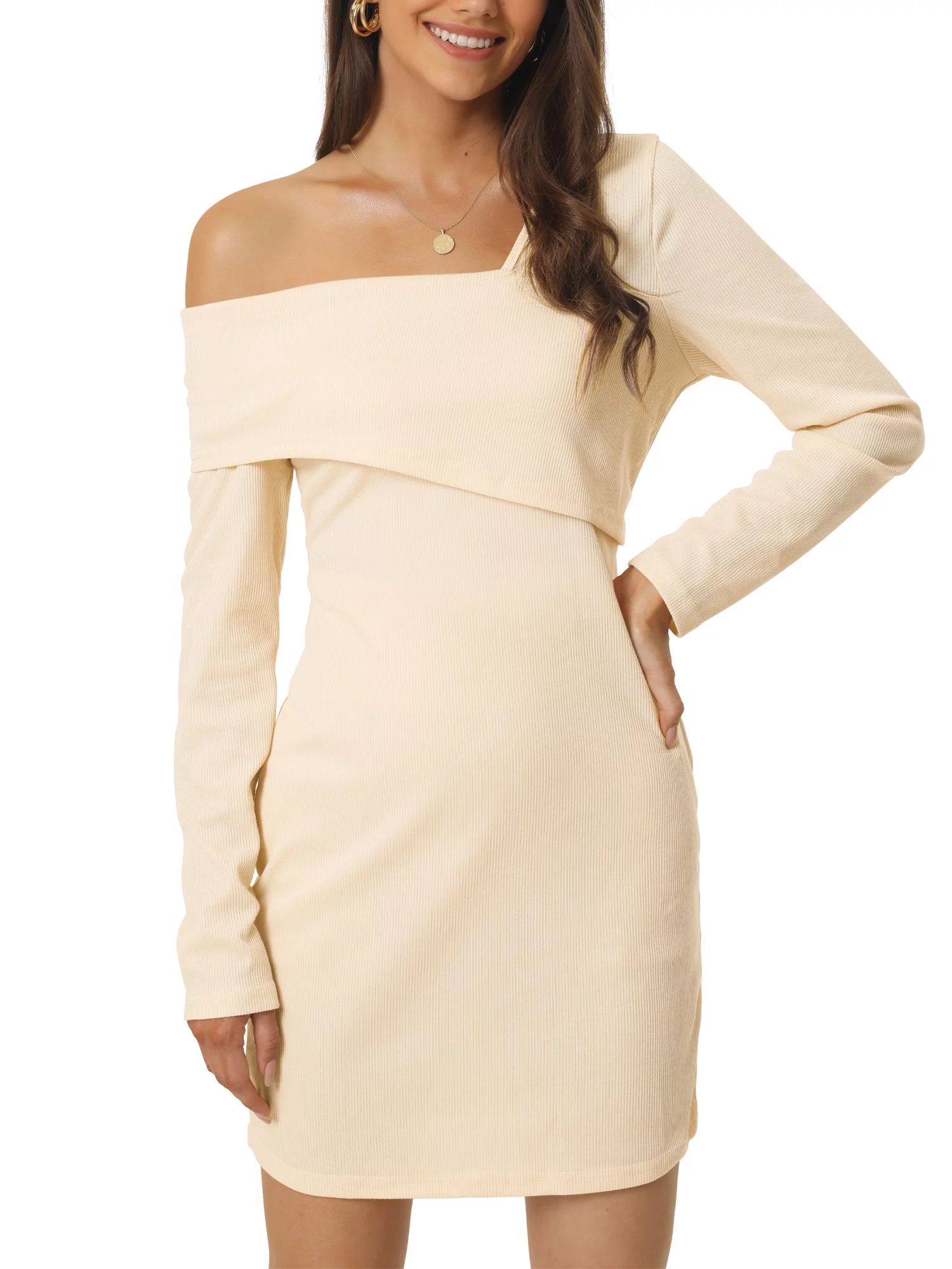 Seta T Women's 2023 Spring Fall Sweater Dress Elegant Long Sleeve Off Shoulder Bodycon Mini Dress | Walmart (US)