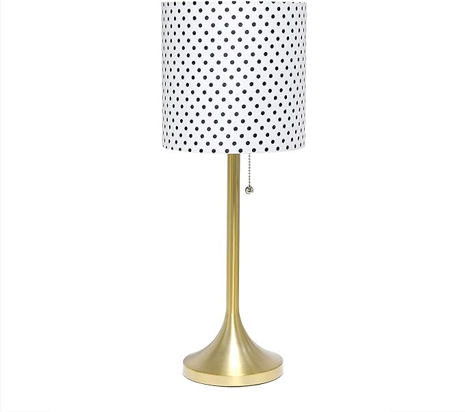 Simple Designs LT1076-GDD Tapered Fabric Drum Shade Table Lamp, Gold and Polka Dot | Amazon (US)