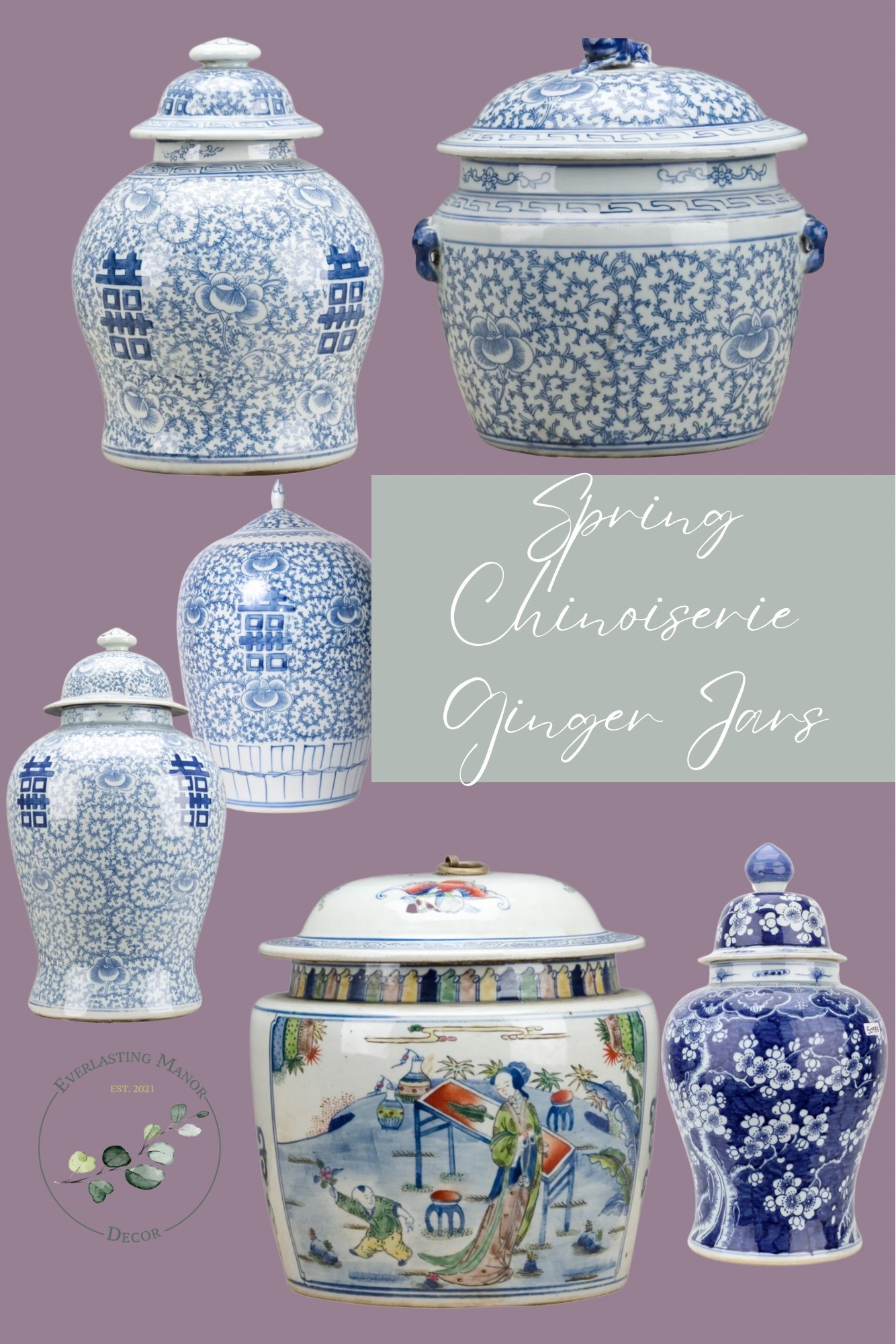 Chinoiserie blue and white ginger jars ~ vintage and antique 