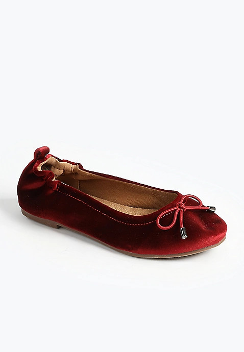 SuperCush Gwen Velvet Bow Scrunch Back Ballet Flat | Maurices