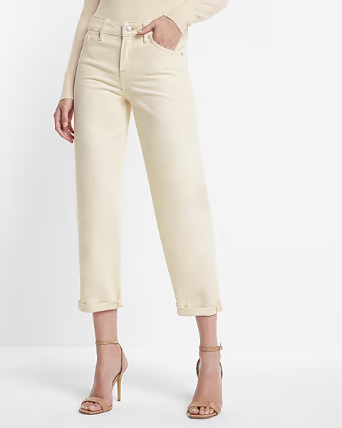Mid Rise Cream Boyfriend Jeans | Express