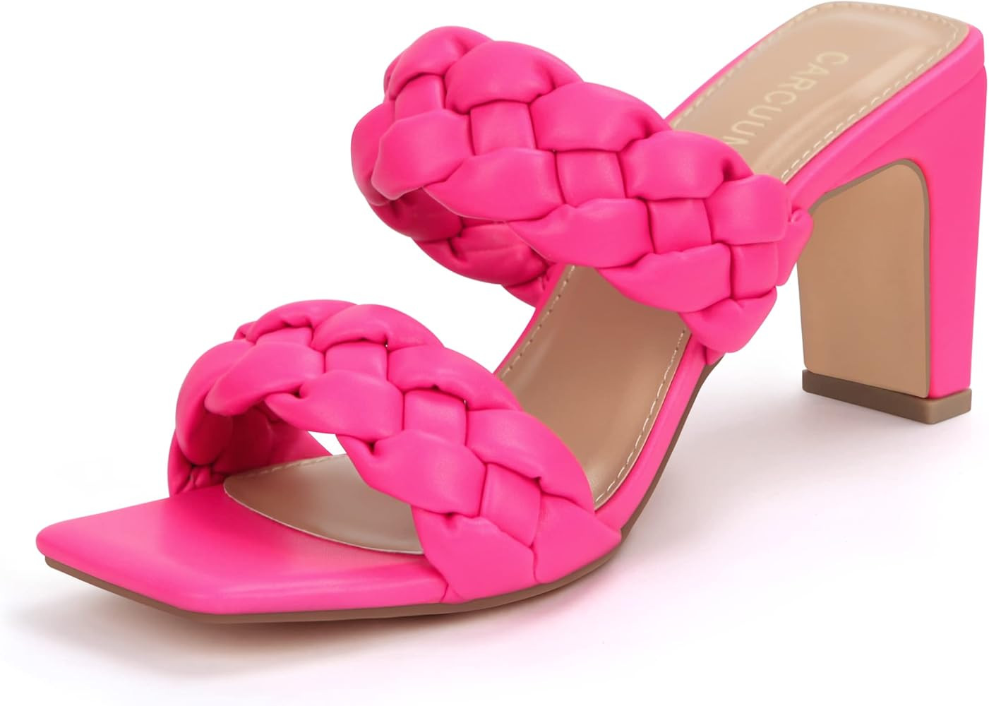 Carcuume Womens Braided Heels Square Open Toe Two Strappy Woven Mule Block Comfortable Heeled San... | Amazon (US)