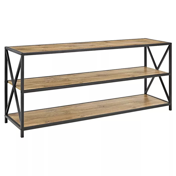 25.62" Modern Farmhouse X Frame Metal and Wood Media Bookshelf - Saracina Home | Target