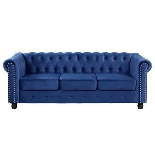 Velvet Couches for Living Room 82 in. Sofas for Living Room Furniture Sets in Blue | The Home Depot