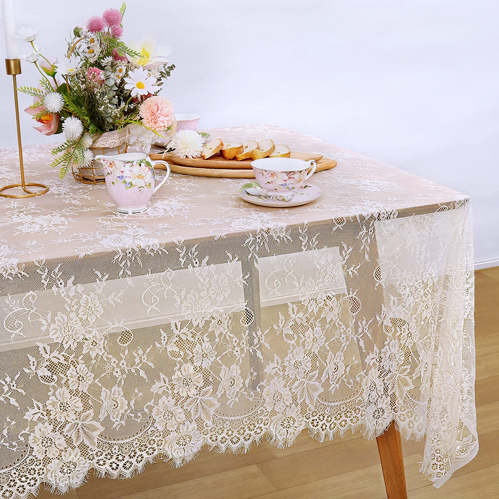 LuoluoHouse Rustic Ivory Wedding Tablecloths Lace Chic Rectangular Tablecloths for Wedding Recept... | Amazon (US)