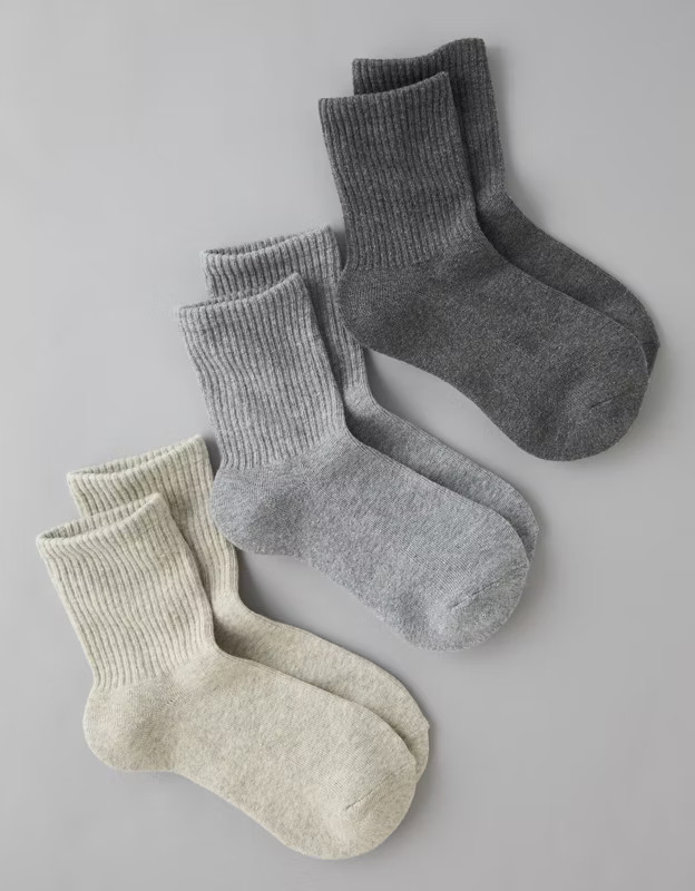 AE Solid Cropped Crew Socks 3-Pack | American Eagle Outfitters (US & CA)
